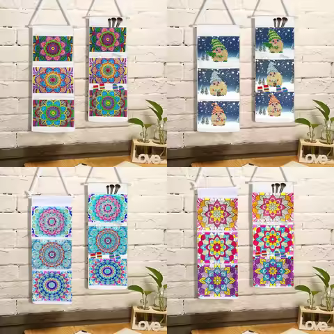 1 Set of 3-Storey Household Wall Hanging Bedroom Kitchen Storage Bag DIY Mandala Diamond Mosaic Pain