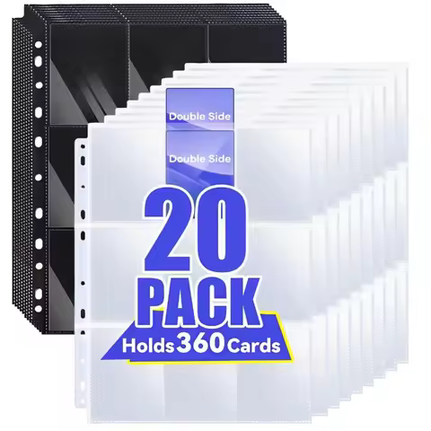 Double-Sided 9 Pocket Game Card Book Trading Card Binder Sleeves A4 Page Protector Sleeve Black/Tran