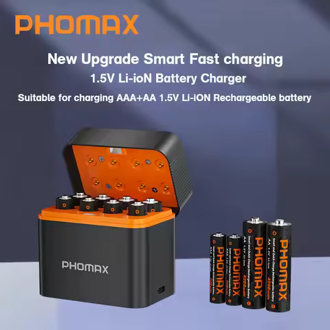 PHOMAX 8-Slot Smart Charger for AA/AAA Batteries 1.5V 4200mWh/1110mWh Fast-Charging Lithium Battery