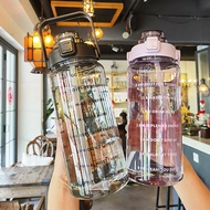 2000ml Water Bottle Tumbler With Straw Big Plastic Bottle  Botol Air Besar 2L Sport Fitness Drinking