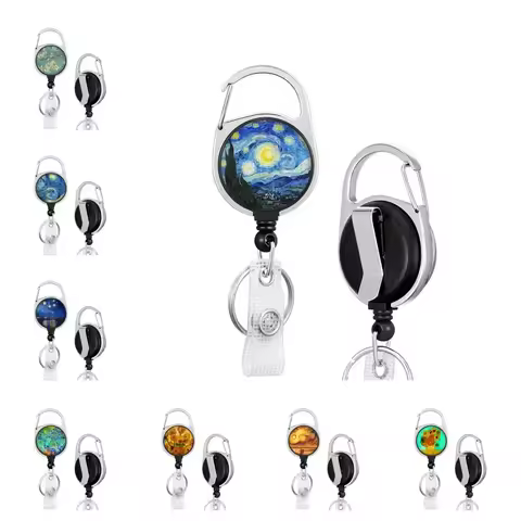 Wholesale Van Gogh Circular multifunctional telescopic automatic rebound drop glue easy to pull badg