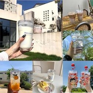 特價 Ohaya丨五件套  韓國插畫 玻璃杯 軟綿綿雲朵杯橘子字母 帶吸管隔熱耐熱水杯 牛奶 咖啡 水杯 杯子