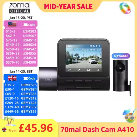 70mai Dash Cam A410 True 2.5K HDR Dual-Channel Supported F1.55 Aperture GPS 24H Parking Max 256GB Ca