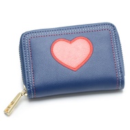 2R Zhanya Cowhide Heart Zipper Coin Purse Kaguya Blue