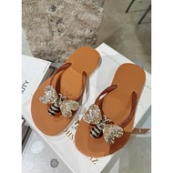Women's flip-flops, flip-flops, bee-embellished flip-flops, genuine foam material, cow color, mixed 