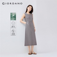 GIORDANO Women Dresses Classic Crewneck Stretchy Gentle Dresses Slant Pockets Sleeveless Fashion Cas
