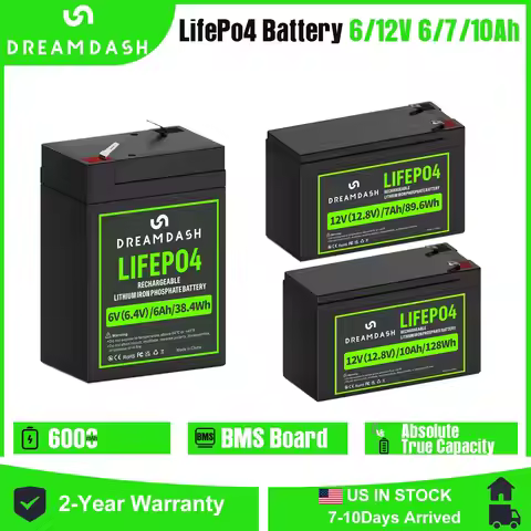 Dreamdash 12V 7Ah/10Ah LiFePO4 Battery With BMS For Emergency Light/Kids Car Rechargeable 6V 6Ah LiF