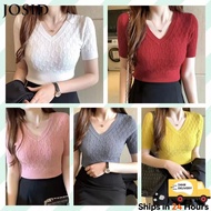 New Arrivals Women'S Causal Plain V-Neck Tshirt Short Sleeve Knitted Blouse Blouse Women