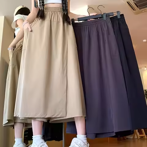New Women Baggy High Waisted Designer Pants Lady Comfortable A-line Summer Trousers Female Fashion V