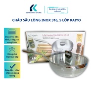KAIYO Solid Stainless Steel Pan, 5-Layer Deep Pan 24cm/26cm, 316 Stainless Steel Pan, Deep Stainless