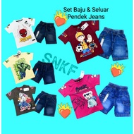 Set Jeans Budak / Baju jalan budak lelaki / Set tshirt dan seluar jeans budak