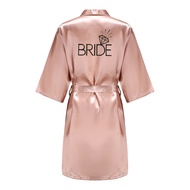 Wedding Party Team Bride Robe With Black Letters Kimono Satin Pajamas Bridesmaid Rose Gold Pink Bathrobe