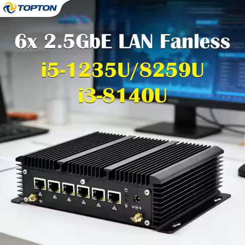 6x 2.5G LAN Fanless Firewall Router Mini PC Intel Core i5-1235U i5-8259U i3 DDR5 DDR4 2*COM AES-NI p