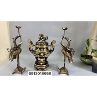 Bộ đỉnh thờ lư thờ tam sự ngũ sự song long chầu nguyệt 42cm ánh tím (2line)