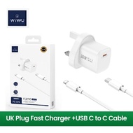 Wiwu Gan 30w fast charger free cable 30w fast charging quick charge charger adapter type c to c cabl