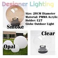 8-Inch (20CM) Outdoor Globe Light Lampu Taman Gate Light Pole Opal Weather Proof Pillar Light Garden
