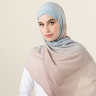 Jifang Fashion High Quality Gradient Double Colors Plain Bubble Chiffon Shawl 2 tone Pashmina Raya M