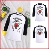 fulaide Hellfire Club T-Shirt Three-Quarter Sleeves Pullover Streetwear Women Men Aesthetic Graphic 
