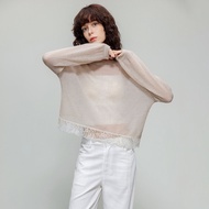 DME | เสื้อถักคอลมพร้อมลูกไม้สอดรอบคอ