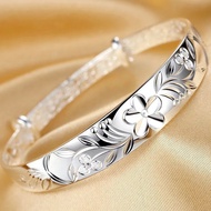 9999Pure silver bracelet for women, light luxury, solid adjustable bangle with starry design, suitab