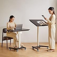 Cttasty Adjustable Computer Desk, Solid Wood Folding Desk with Wheels, Mobile Home Office Laptop Tab