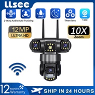 LLSEE V380 Pro 1080P 3 เลนส์ 3 จอกล้องไร้สาย WiFi กล้องวงจรปิด 12MP 10 เท่าซูมโทรหมุนอัตโนมัติ IP66 