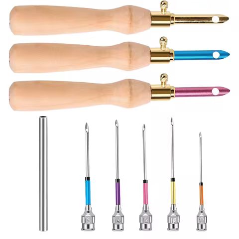 IMZAY 8Pcs Punch Needle Embroidery Kits with Adjustable Wooden Punch Needle Crochet Knitting Embroid
