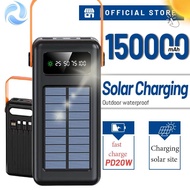【COD】Original 150000mAh solar power bank with built-in 4-wire fast charging large capacity powerbank