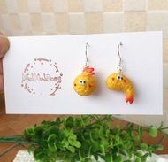 原創手作仿真迷你日式天婦羅炸蝦純銀耳環耳夾