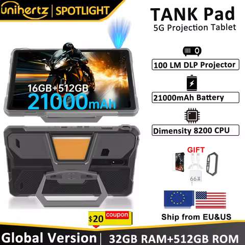 Unihertz Tank PAD 8849 Rugged Projector Tablet Android 32GB 512GB 21000mAh 10.95" FHD Dual Speaker D