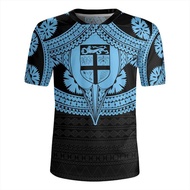 The Republic-of Fiji Flag 3D Printing V Neck T Shirt Fiji Rugby-Jersey Emblem Graphic V neck T Shirt