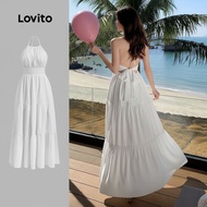 Lovito Boho Women's Plain Tiered Layer Dress L133AD055