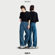 BARON Retro Workwear Jeans กางเกงยีนส์ผู้ชาย ทรงคาร์โก้ ทรงกระบอก สไตล์อเมริกันย้อนยุค Man Clothing 