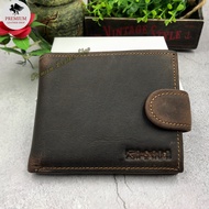 Rush Rider Cow Leather Wallet Men Button Closure Short Wallet Dompet Kulit Lelaki Beg Duit