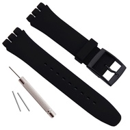 Replacement Waterproof Silicone Rubber Watch Strap Watch Band for Swatch (17mm 19mm 20mm) (19mm, Bla