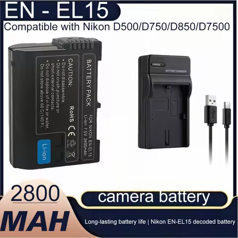 2800mAh EN-EL15A EN-EL15C EL15 EN EL15 Battery + Charger for Nikon D500, D610, D750, D800, D810, D85
