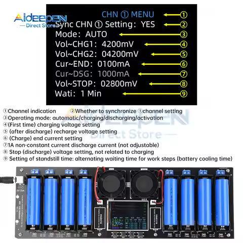 8 CH 18650 Lithium Battery Capacity Tester MAh Capacity Division Internal Resistance Measuring Modul