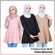 FC Mart - Women Peplum Button Blouse / Baju Perempuan Labuh / Muslimah Cotton Top / Blause Wanita Lengan Panjang Murah