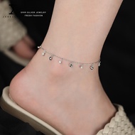 100% S999 Sterling Silver Heart-Shaped Flashing Diamond Tassel Anklet Sweet Fashionable All-Match