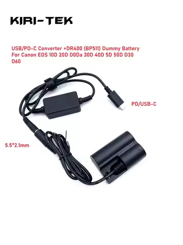 USB-C Coverter + BP 511 BP511 BP-511 Dummy Battery DR400 ACK-E2 for Canon EOS 5D 10D 20D 20Da 30D 40