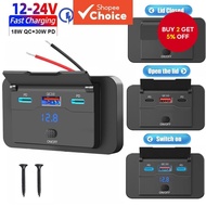 12V 18W QC & 30W PD USB-C Car Fast Charger Socket – Waterproof Phone Adapter Power Outlet