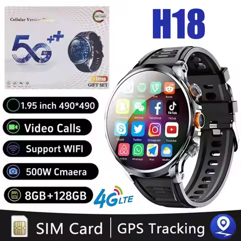 H18 4G Smart Watch with 16GB+256GB Massive Storage, 1.95" Screen, Dual SIM Support，100+ Sport Modes