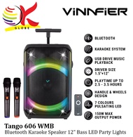 VINNFIER TANGO 606 WMB 12 BASS BLUETOOTH KARAOKE SPEAKER WITH PARTY LIGHTS / AUX IN / USB / MICRO SD
