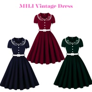 MILI Retro Dress Hong Kong Style vintage Heavy Industry Embroidery 3 Colors Doll Collar Puff Sleeve 