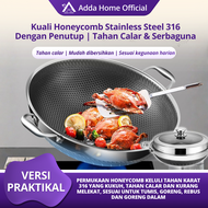 Stainless Steel Sus 316 Wok Pan  With Lid 42cm Strong Solid Honeycomb