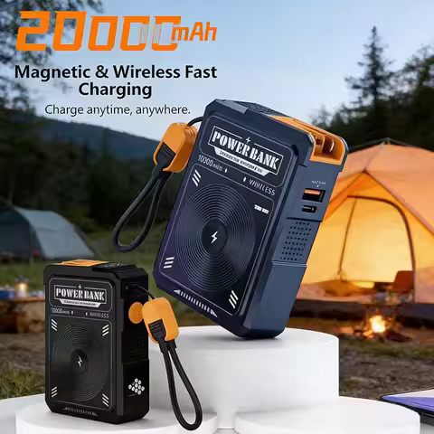 20000mAh Magnetic Power Bank with Plug Phone Holder Multifunctional PD22.5W Wireless Fast Charging f