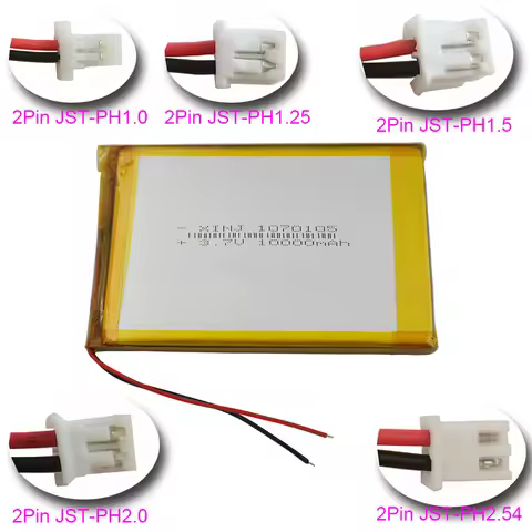 3.7V 10000mAh 37Wh Polymer Li Lipo Rechargeable Battery 1070105 JST 2Pin 1.0 1.25 1.5 2.0 2.54mm For