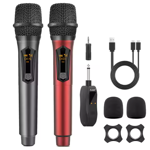 Aveek Wireless Microphone for Speaker and Karaoke Machine, 2.4GHz Rechargeable Karaoke Microphone(Wo