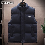 JEEP SPIRIT เสื้อกั๊กฤดูใบไม้ร่วงและฤดูหนาว เสื้อกั๊กผู้ชายแฟชั่นหล่อเสื้อกั๊กแจ็คเก็ตกีฬาแขนกุดเสื้