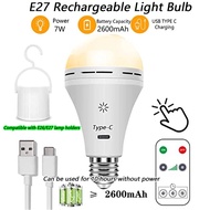 E27 USB C Rechargeable Light Bulb with Remote Control 7W Battery Powered Light Bulbs Touch Control D